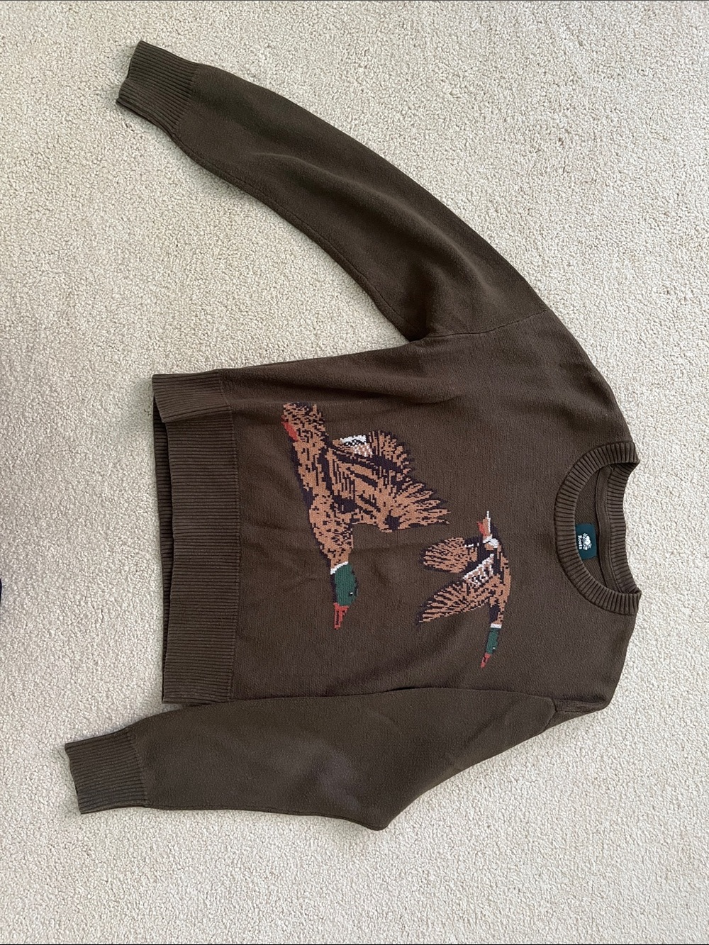 Roots Brown Crewneck Sweater with Duck Motif - Women's